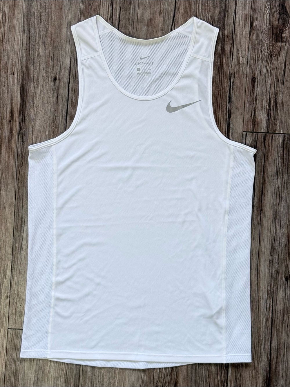 Nike White Dri-FIT Mesh Athletic Tank with Subtle Gray Logo